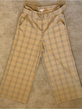Plaid Wide-Leg Women's Pants — Tan